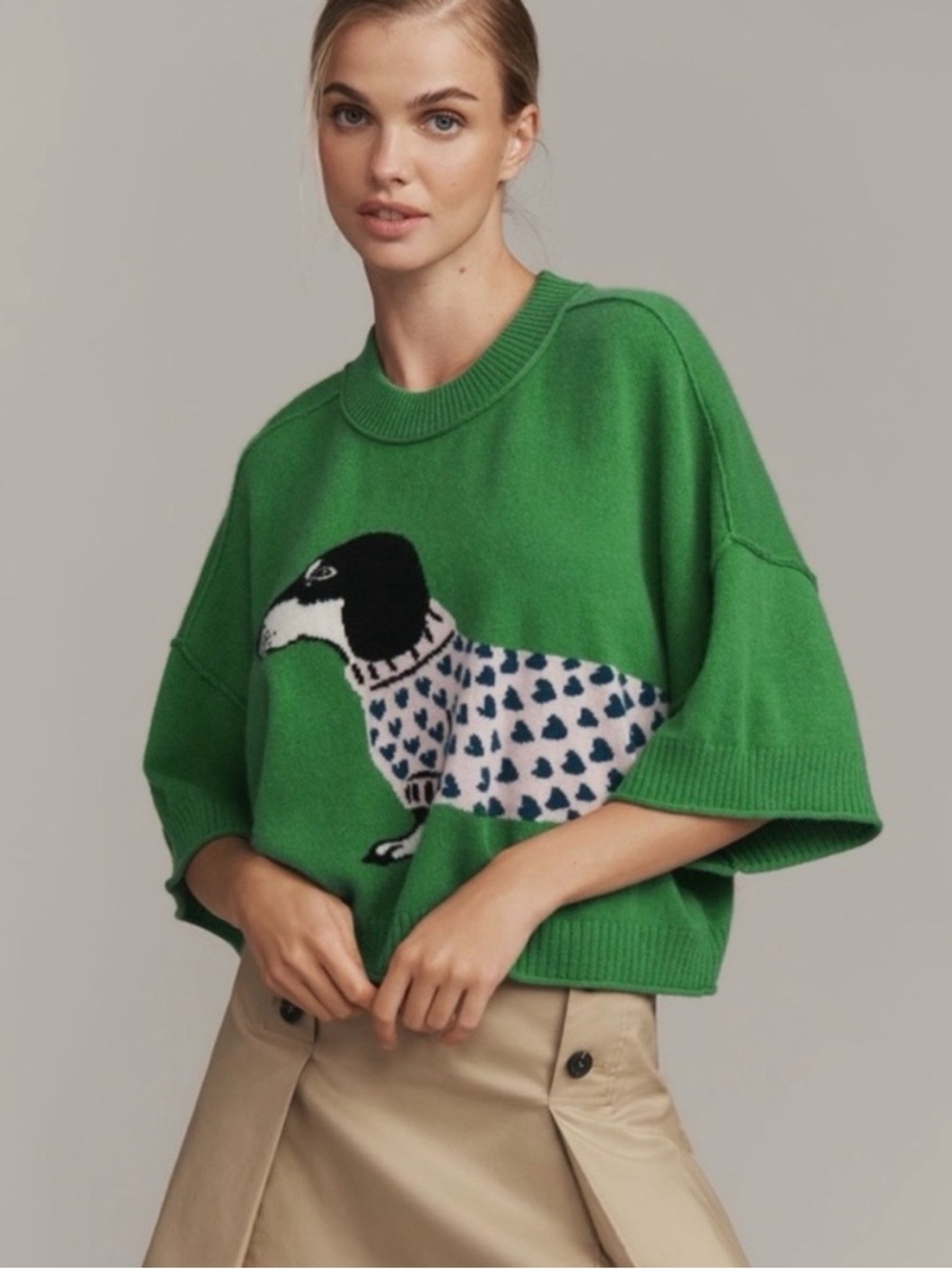Anthropologie The Goldie Crew Neck Dachshund Cashmere Sweater